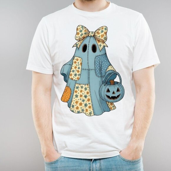 Tops - Retro Halloween Blue Denim Ghost Graphics Tee